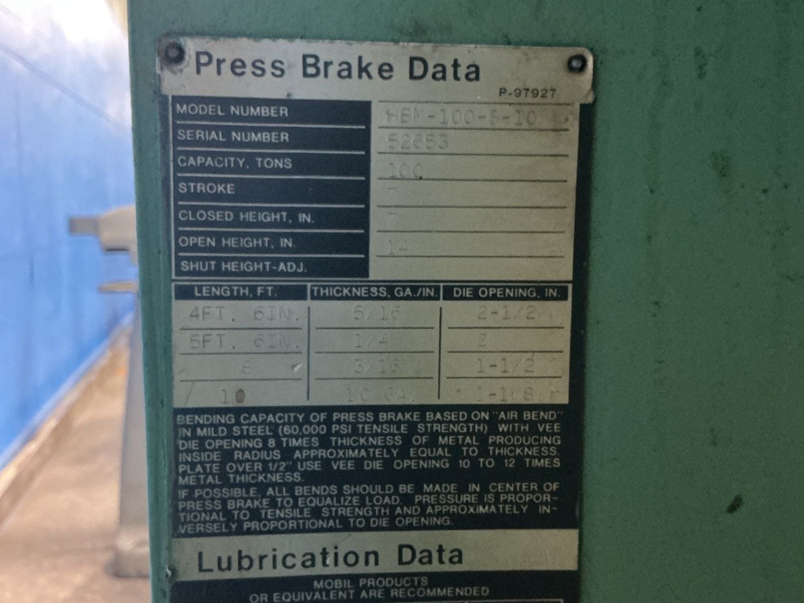 100 Ton, Niagara #HBM-100-8-10, Hydraulic Press Brake, Manual, Foot Switch, CNC 150 Auto Gauge Controls - Image 3