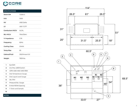 1000 kVA 4160 Delta Primary, 480Y/277 Secondary, PAD, proCORE, (immediate shipment available) - Image 6