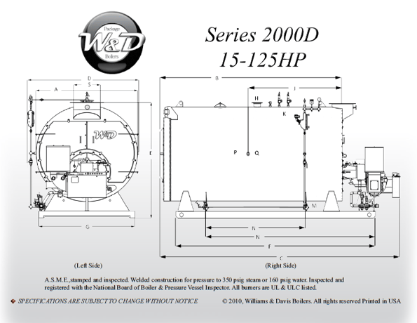 50 HP Williams & Davis, 2-Pass, dry-back design steam boiler, new - Image 2