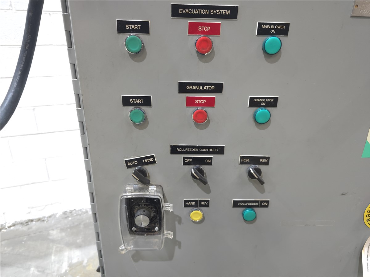 14" x 48" Rotogran #WO-1448-RF, roll feed granulator, 30 HP, 3 knife open rotor, 2 bed knives, 41" infeed - Image 9