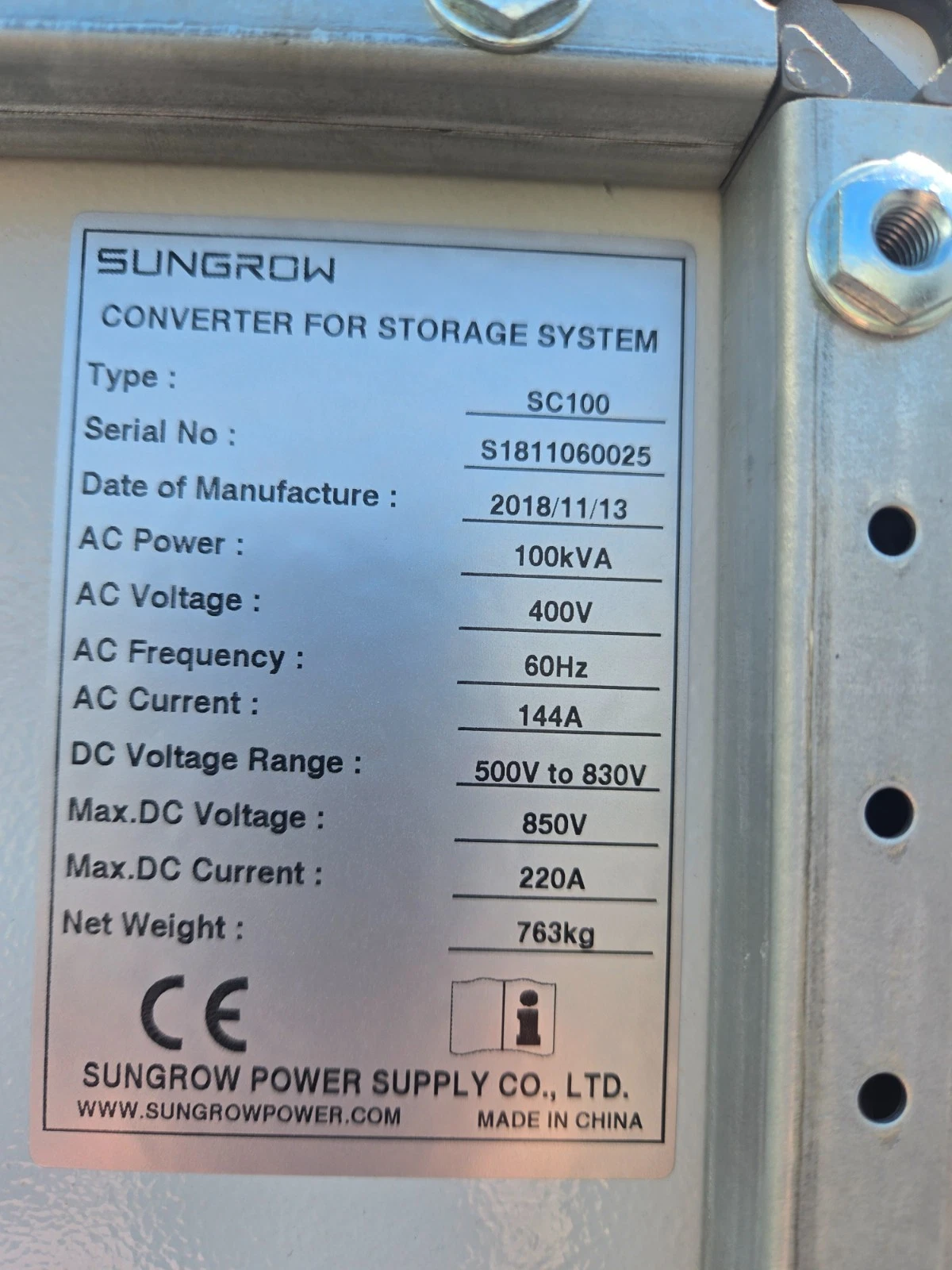 Sungrow #SC100, energy storage converter, 100 KVA, 3 phase, 400 VAC, 500 VDC - Image 5