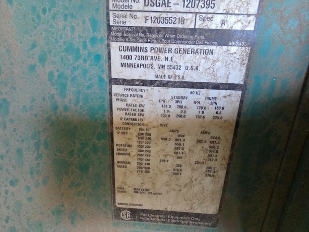 180 KW Cummins #DSGAE, diesel generator set, 480 Volts, 3-phase, 2012 - Image 6