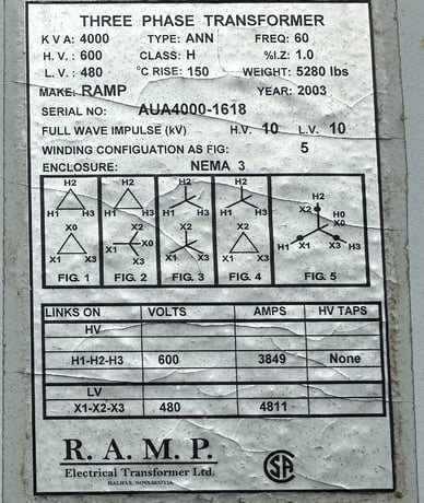 RAMP Electrical X-FMR, Ltd., 3-Phase Autotransformer, 4000 kVA, 600Y to 480Y, Full-Wave Impulse, CSA, 60 Hz - Image 1