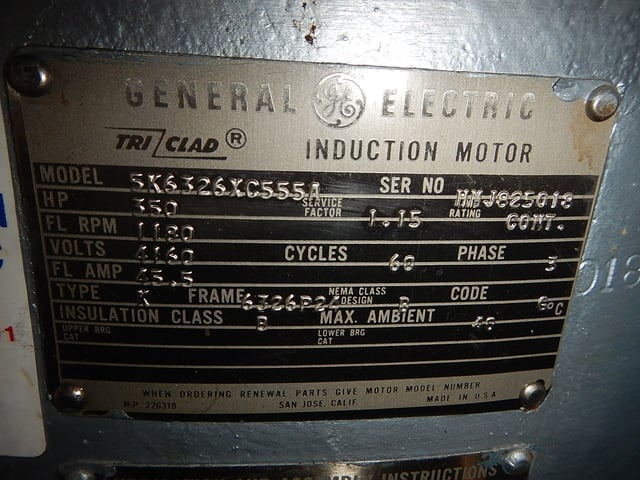 350 HP 1200 RPM General Electric, Frame 6326P30, WPIBB, 4160 Volts - Image 3