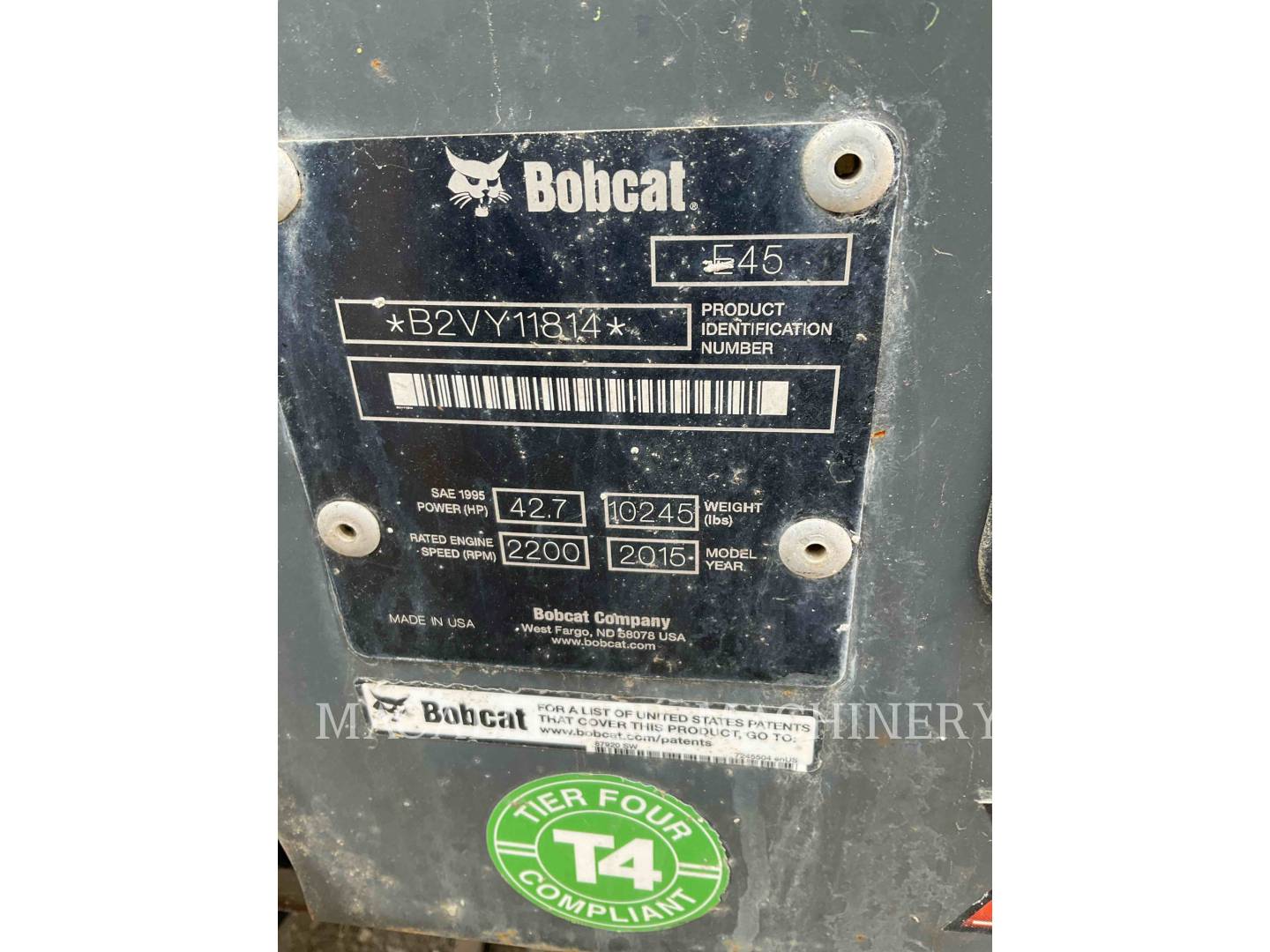 Bobcat E45, 5351 hours, S/N: B2VY11814, 2015 - Image 8