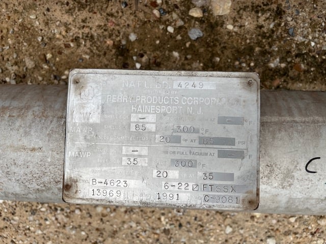 22 sq.ft., 85 psi shell, 35 psi tube, Perry Products #6-22FTSSX, 300°F, 5/8" tube diameter, 5' tube length - Image 3