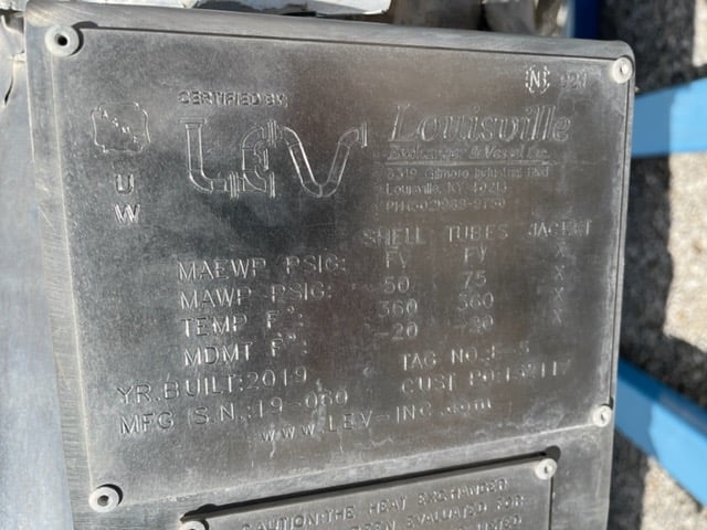 427 sq.ft., 50, 75, Louisville Exchanger & Vessel, 360°F, .75" tube diameter, 16' tube length, 2019 - Image 2