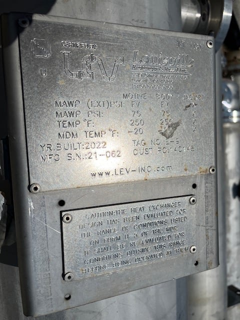 575 sq.ft., 75, 75, Louisville Exchanger & Vessel, 250°F, .75" tube diameter, 16' tube length, 2021 - Image 3