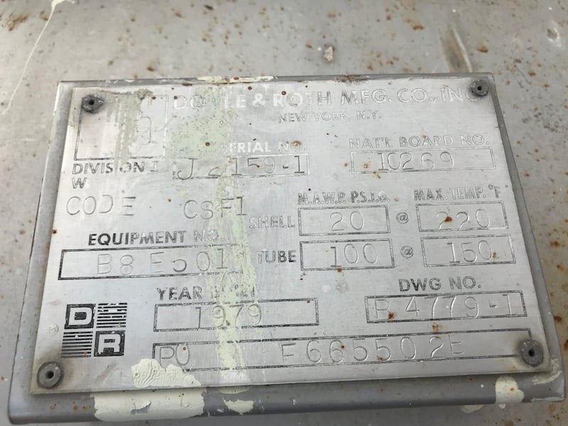 3109 sq.ft., 20 psi shell, 100 psi tube, Doyle & Roth, 220&deg;F shell, 150&deg;F tube, .75" tube diameter, 12' - Image 3