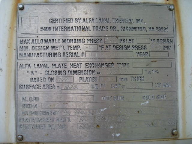 3842 sq.ft., Alfa-Laval, plate heat exchanger, 100FV psi, 212°F, 1995 - Image 6