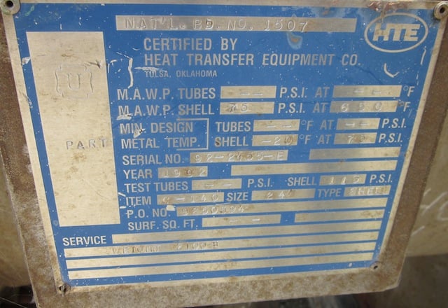 750 sq.ft., 75 psi shell, 75 psi tube, Heat Transfer Equipment, 650&deg;F shell, .75" tube diameter, 12' tube - Image 2