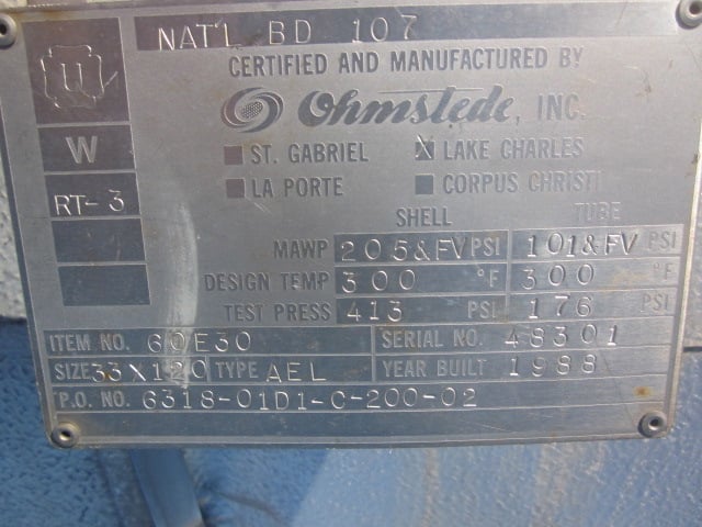 1744 sq.ft., 205, 101, Ohmstede, 300°F, .75" tube diameter, 10' tube length, steam condenser, 1988 - Image 5