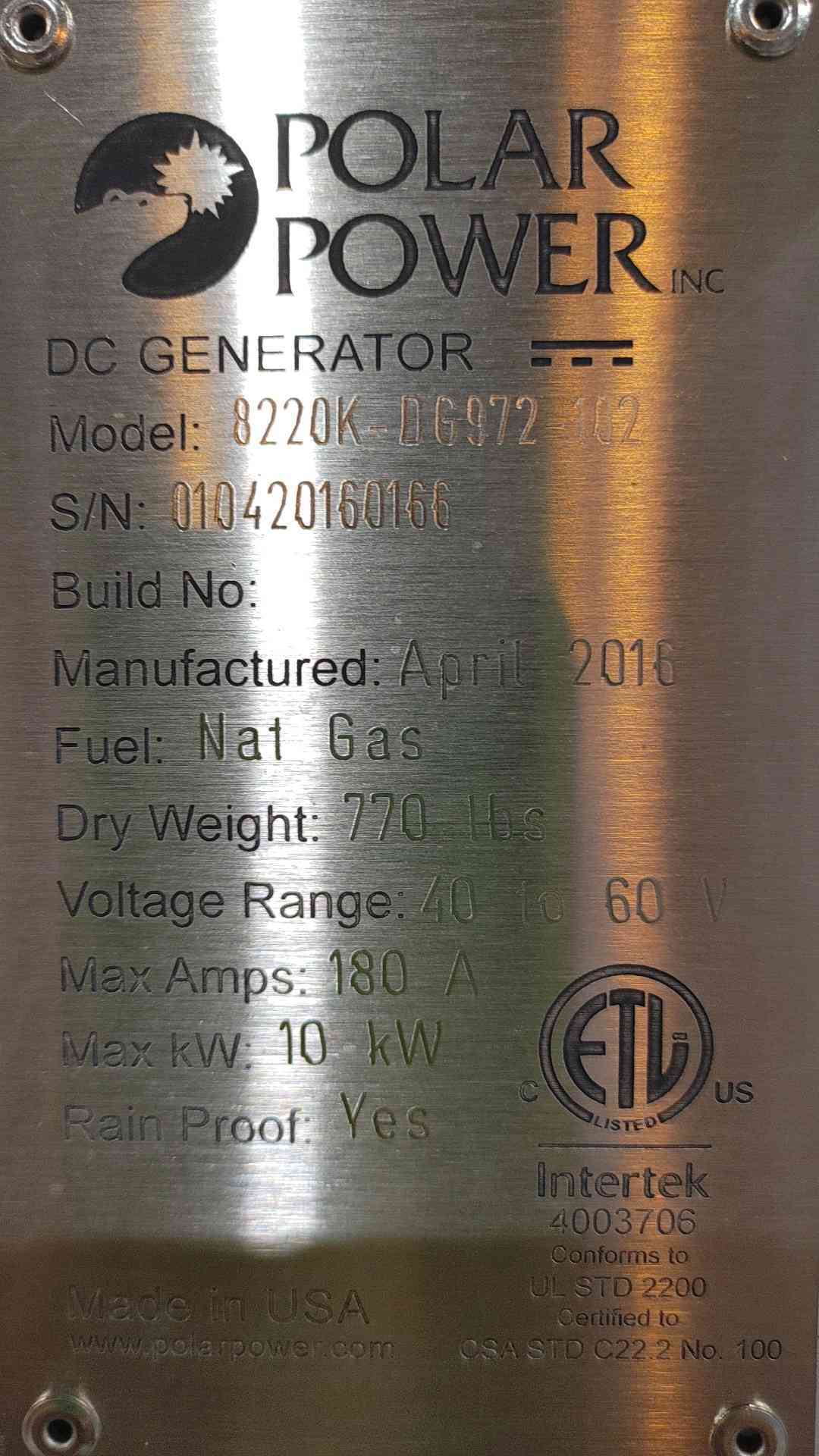 10 KW Polar Power #8220K, 48V DC Natural Gas Telecom Generator, Battery Backup - Image 2