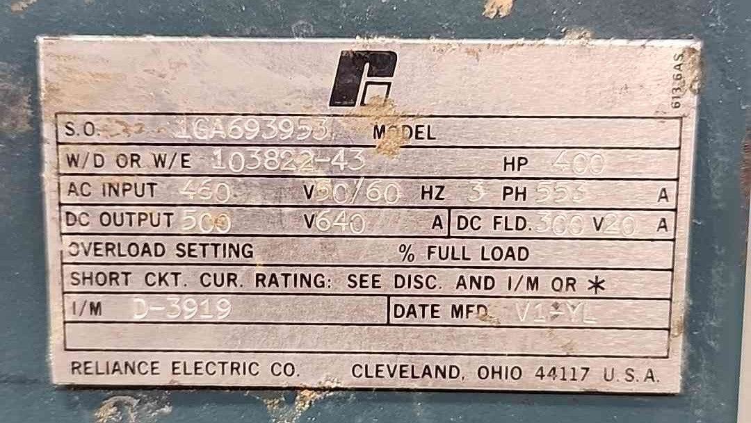 400 HP Reliance Electric MaxPak Plus, #1GA693953, VS Drive Cabinet, 460 Volts AC Input, 500 Volts DC Output - Image 4