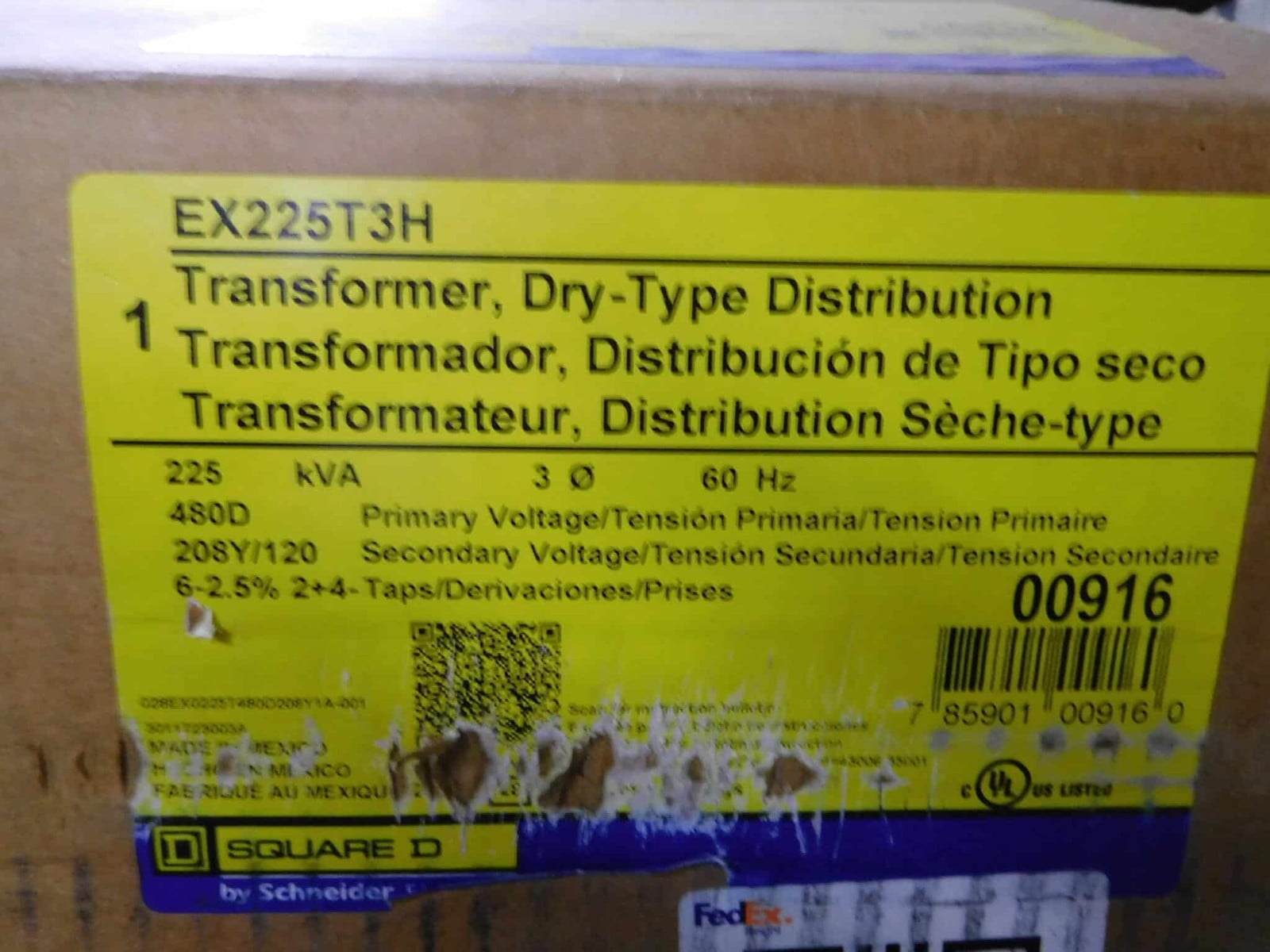 225 KVA 480 Delta Primary, 208Y/120 Secondary, Square D #EX225T3H, Dry Type Transformer, 3 Phase, new - Image 4