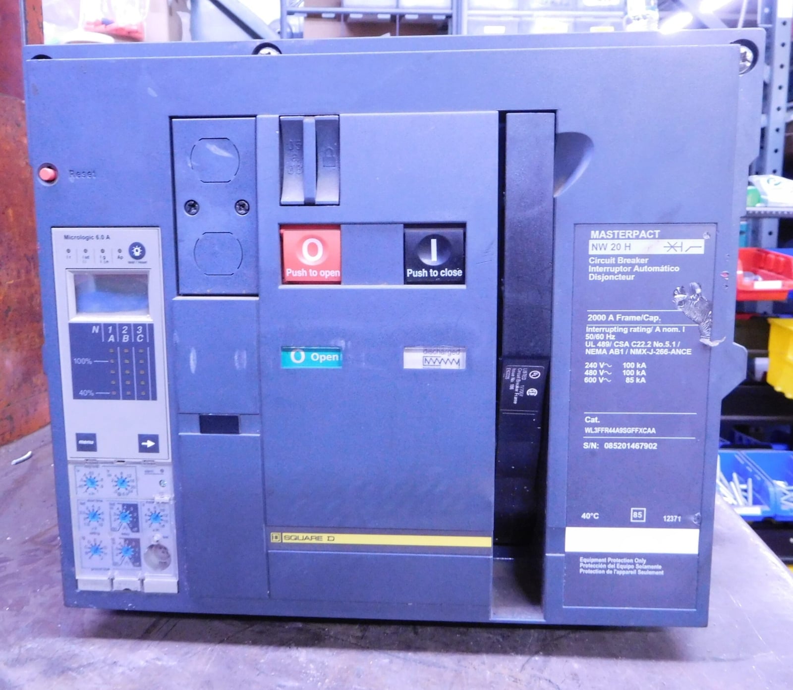 2000 Amps, Square D #WL3FF44APSGFFXCAA, Masterpact NW20H Circuit Breaker, 3-pole, 600 Volts, Micrologic - Image 1