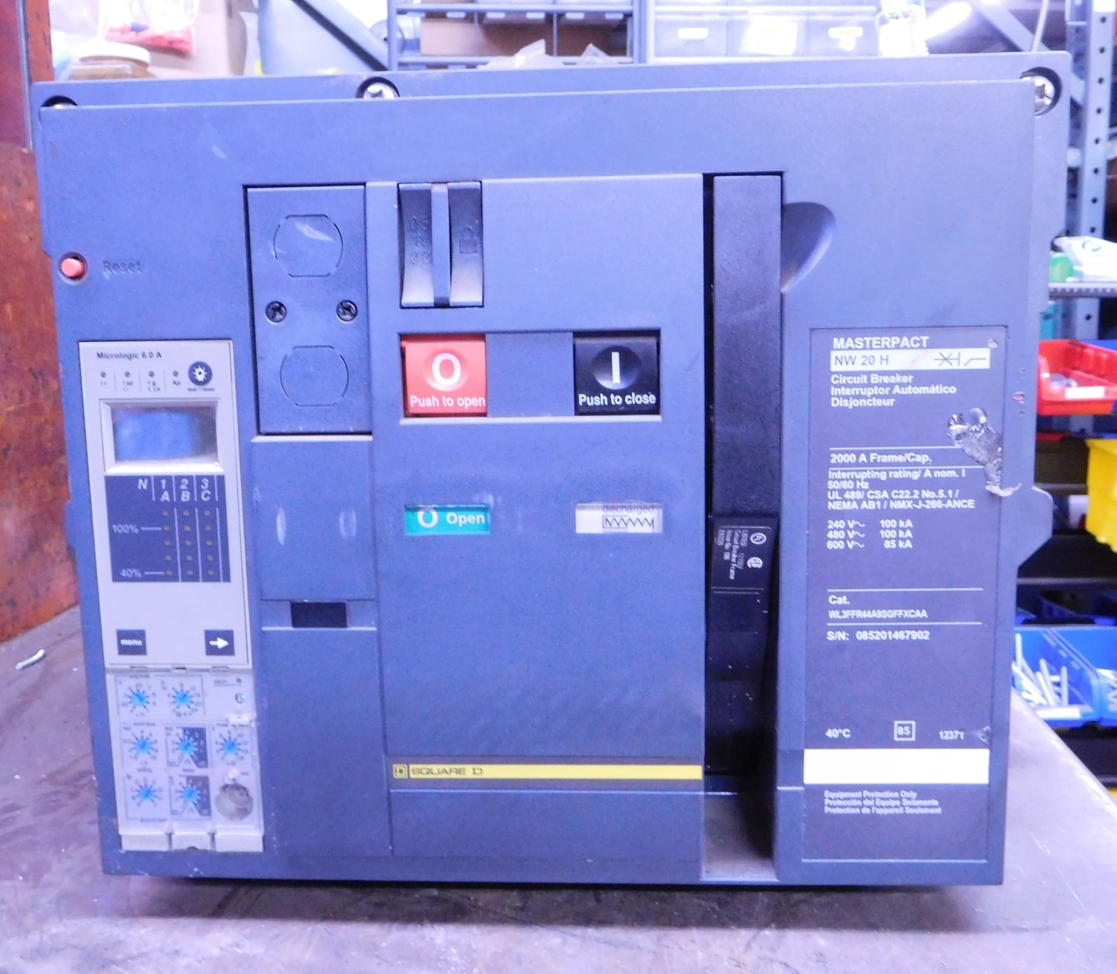 2000 Amps, Square D #WL3FF44APSGFFXCAA, Masterpact NW20H Circuit Breaker, 3-pole, 600 Volts, Micrologic - Image 3