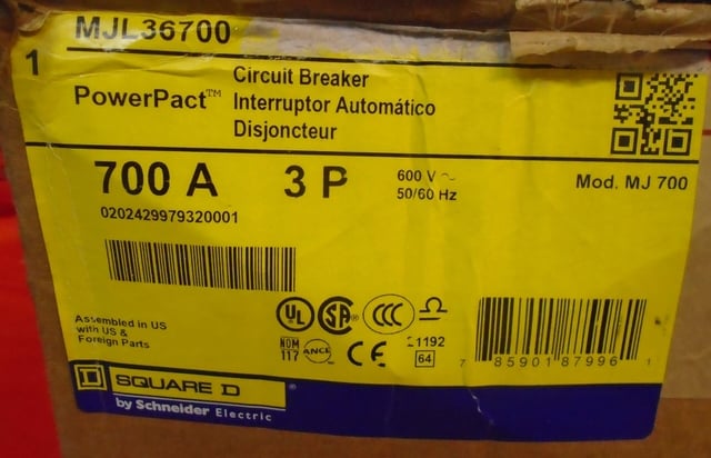 700 Amps, Square D #MJL36700, PowerPact Circuit Breaker, 3-pole, 600 Volts, new - Image 2