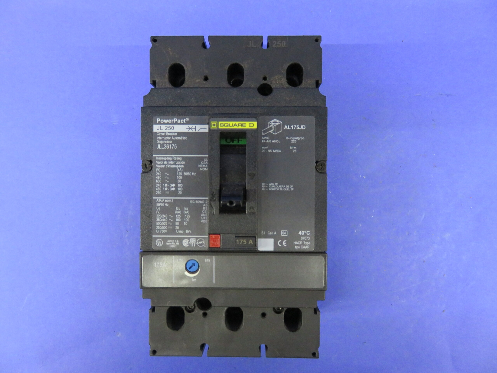 175 Amps, Square D #JLL36175, PowerPact Circuit Breaker, 3-pole, 600 Volts - Image 2