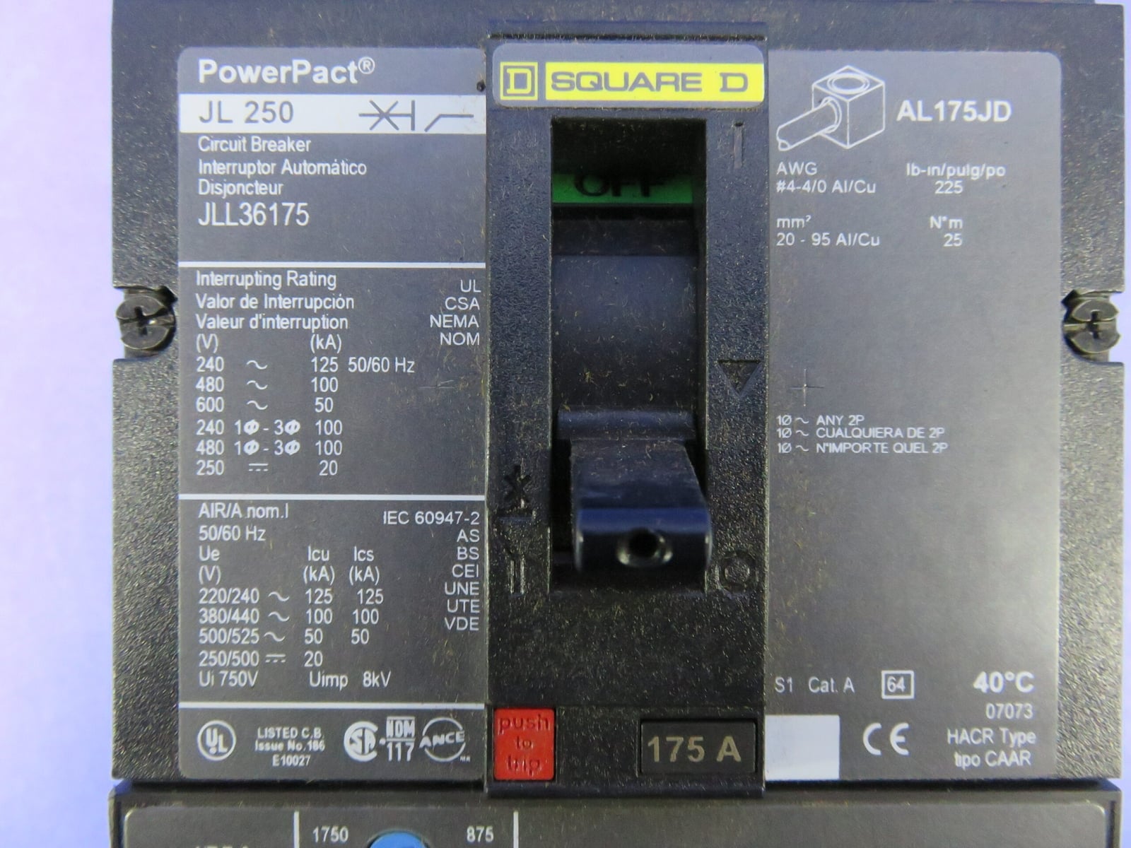 175 Amps, Square D #JLL36175, PowerPact Circuit Breaker, 3-pole, 600 Volts - Image 5