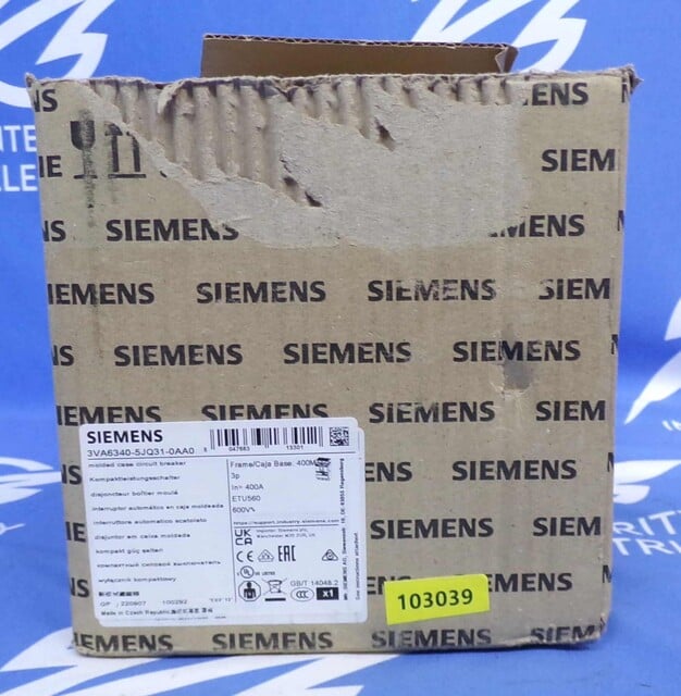 400 Amps, Siemens #3VA6340-5JQ31-0AA0, 3VA6 Molded Case Circuit Breaker, 3-pole, 600 Volts, ETU560 LSIG trip - Image 1