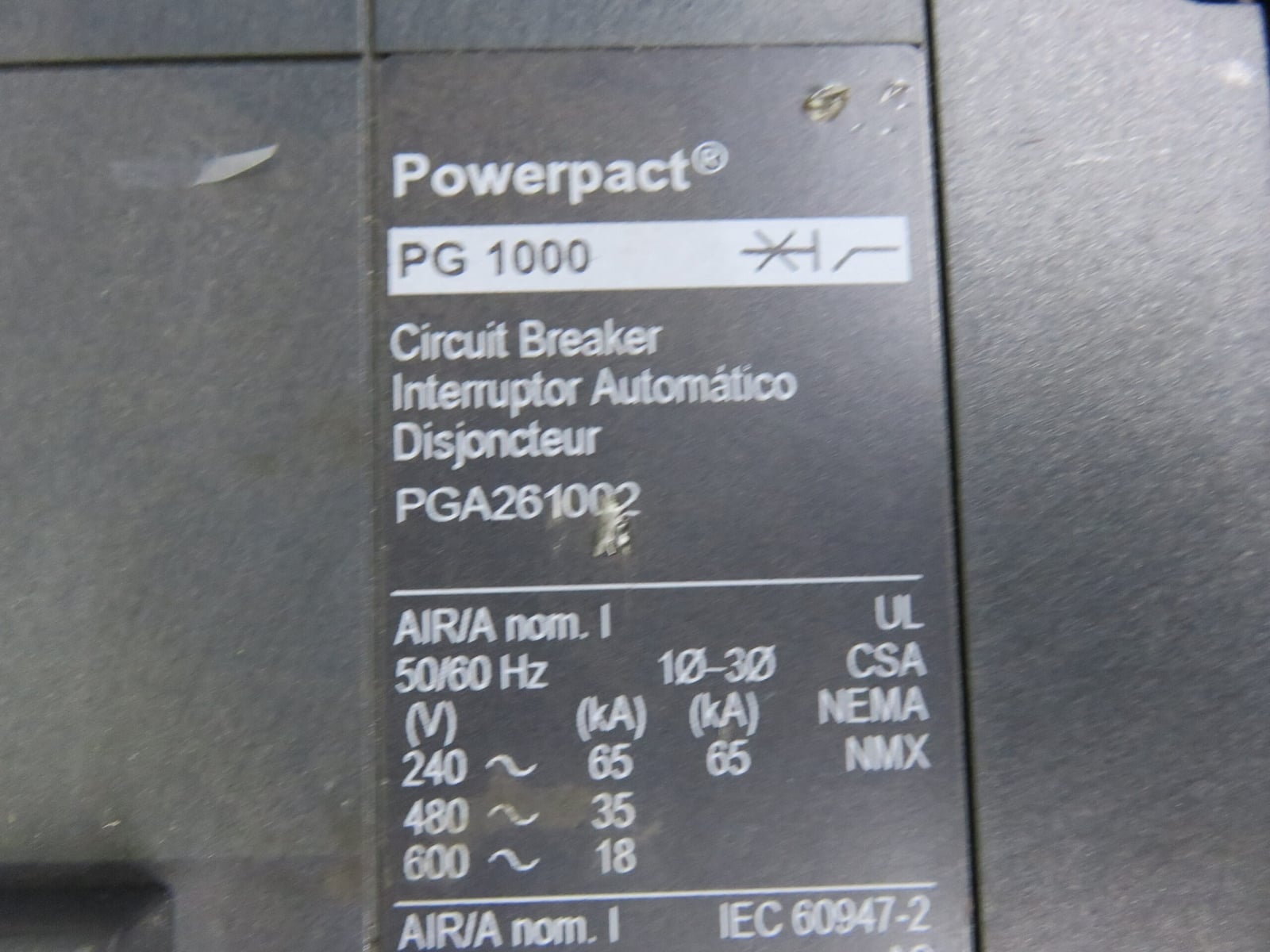 1000 Amps, Square D #PGA261002, I-Line Circuit Breaker, 2-pole, 600 Volts, plug-in - Image 2
