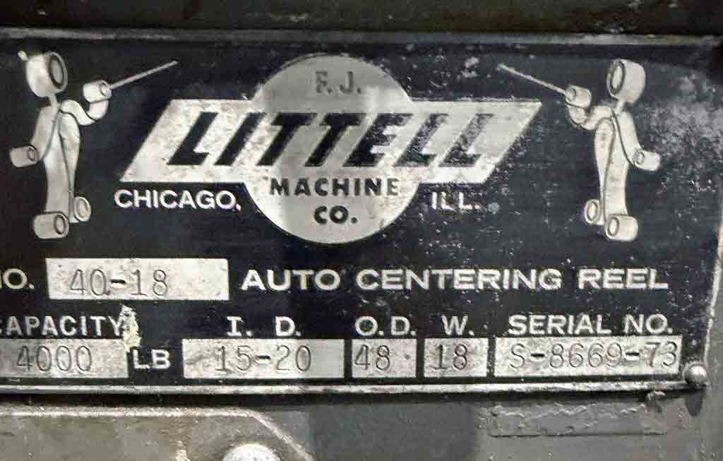 4000 lb. Littell #40-18, uncoiler, 18" width, 48" outside dimensions, 15"-20" ID, electric brake, 2 keepers - Image 3