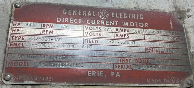 250 HP 435 RPM General Electric, Frame MDV818, TENV, Shunt, 230 Volts, DC Crane and Mill Motor (3 available) - Image 2