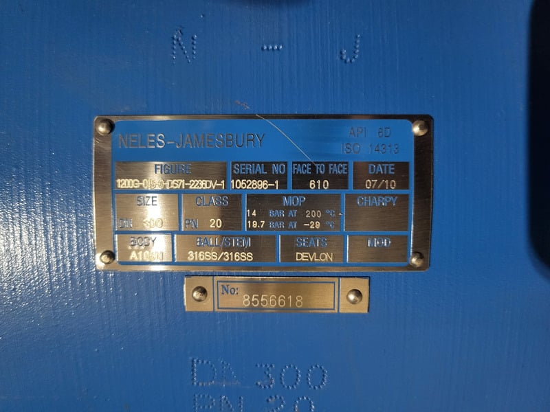12" Neles Jamesbury #1200G-015-Q-S21-223DV-1, Ball Valve, PN20, flanged, A105N carbon steel body, 316SS - Image 2