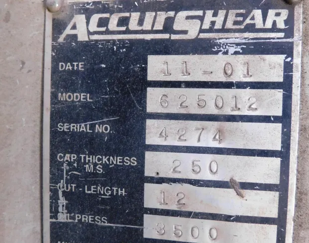1/4" x 12' Accurshear #625012, hydraulic shear, 36" go-to Back Gauge, 2001 - Image 8