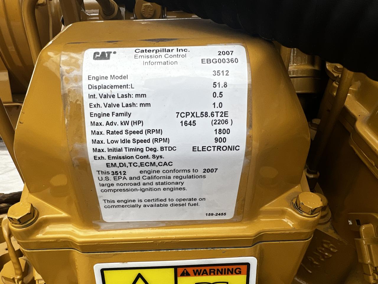 1500 KW Caterpillar #SR4B-GD, diesel generator set, 4160 Volts, 1/3 phase, 3512C engine, EPA Tier 2, open - Image 10