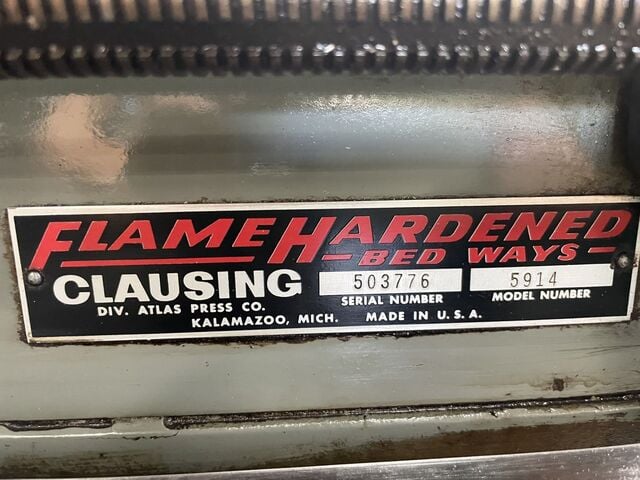 12" x 36" Clausing #5914, engine lathe, 8" swing over cross slide, 1-1/2" bore, 52-2000 RPM variable speed, 3 - Image 6