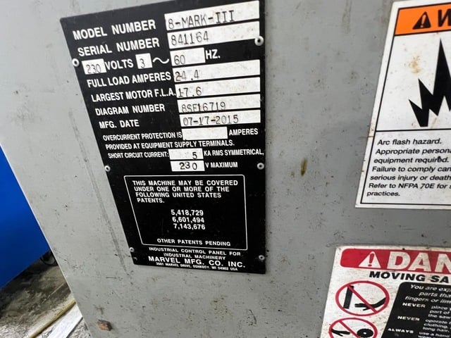 18" x 22" Marvel #Series-8-Mark-III, vertical tilt frame band saw, 184" x 1-1/4" x .042" blade, 50-450 FPM - Image 6