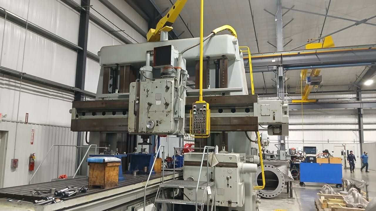 59" x 164" Kollman #MA-64, planer type mill, vertical & horizontal spindle, 157" table traverse, 16 spindle - Image 1