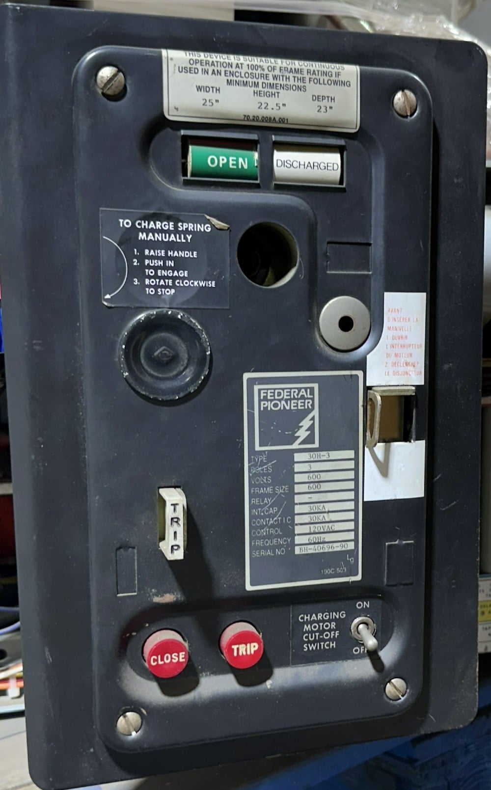 Federal Pioneer, 600A Frame, Draw-Out Circuit Breaker, 3-Pole, 600V, 3-Phase AC Overcurrent Relay Trip Unit - Image 3