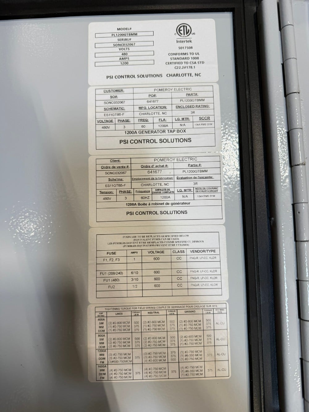 PSI Control #PL1200GTBMM, Generator Tap Box, 1200Amp, 480 Volts, 3PH - Image 3