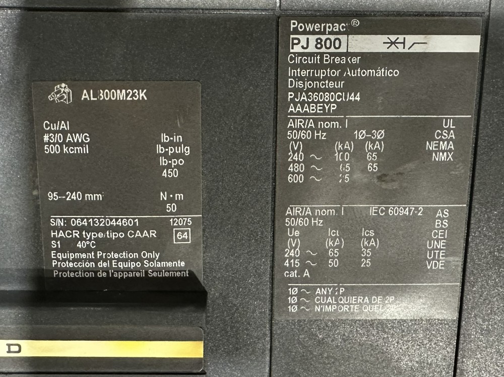 Square D, Powerpact PJ800, 800A Sensor, 3-Pole, 600V MAX., Molded Case Power Breaker - Image 2