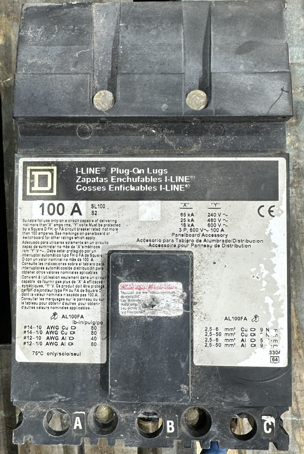 Square D Co., I-Line Plug on Lugs, SL100 and 100A 3-Pole - Image 1