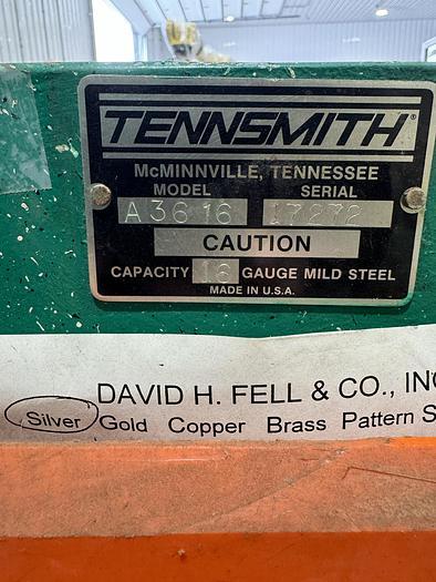 16 gauge x 3' Tennesmith #A3616, Pneumatic Shear, 20 gauge stainless, 40 SPM, 30" back gauge, 75 PSI. max, 3 - Image 4