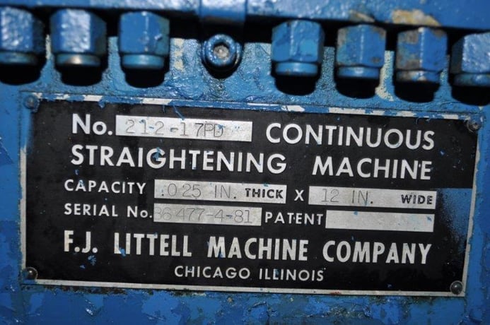 12" x .025" Littell #212-17PD, 17-roll straightener, entry & exit pinch rolls, Lincoln lube system, good - Image 5