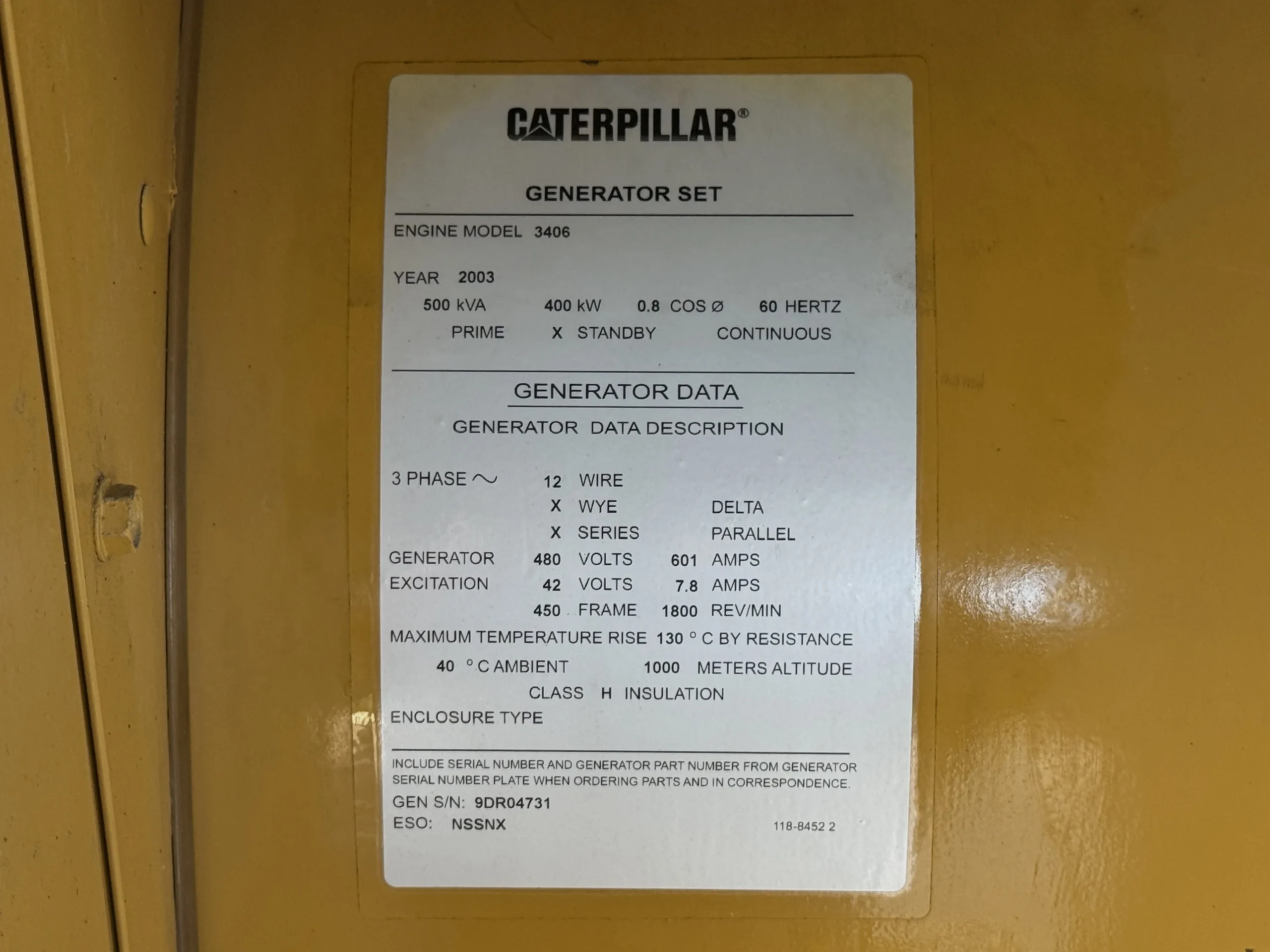 400 KW Caterpillar #3406, diesel generator set, 480 Volts, 3-phase, 587 HP @ 1800 RPM, 500 gal. fuel tank - Image 9