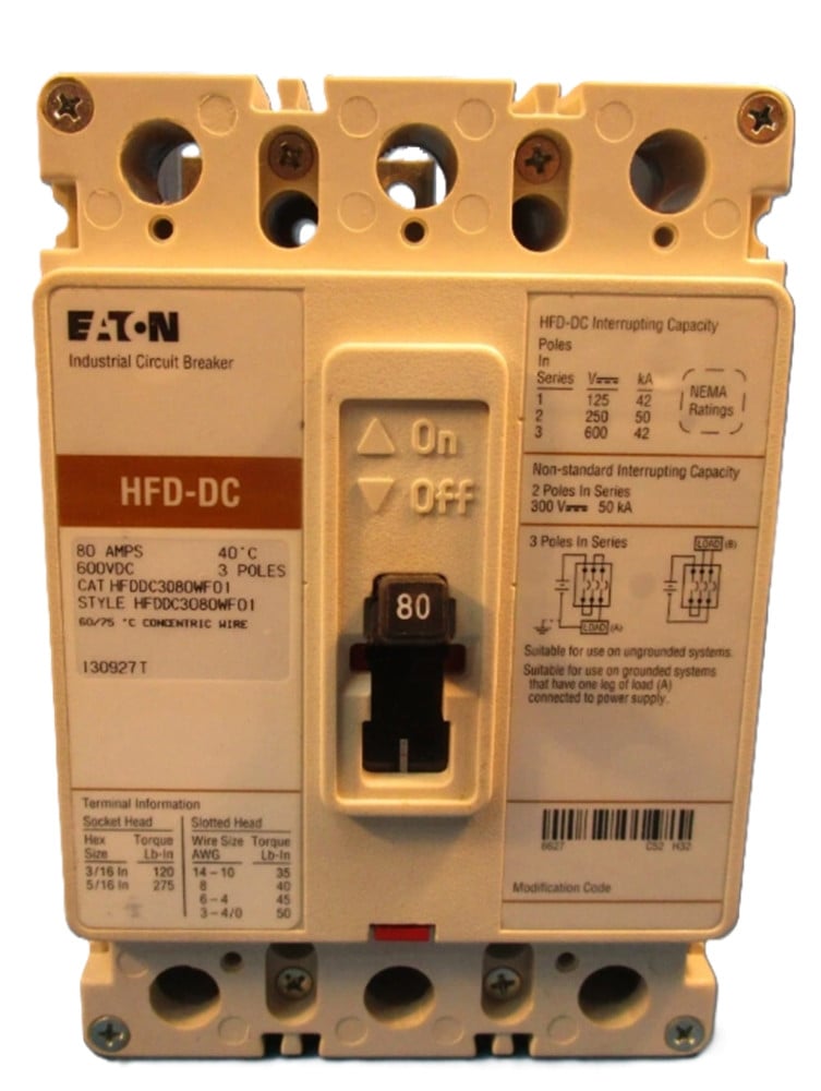 80 Amps, Eaton #HFDDC3080WF01, Circuit Breaker, F-Frame, 3-Pole, NEW - Image 1