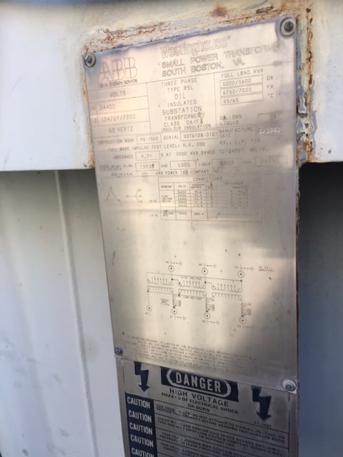 5000/5600/6250/7000 kVA, 34400 Delta Primary, 12470/7200 WYE Secondary, ABB Substation - Image 1