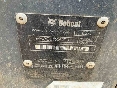 Bobcat E20, 1730 hours, S/N: B3BL13819, 2017 - Image 7