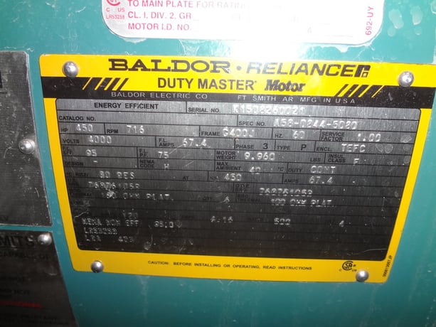450 HP 716 RPM Reliance, Frame G400J, TEFC, SB, unused, 2300/4000 Volts (6 available) - Image 3