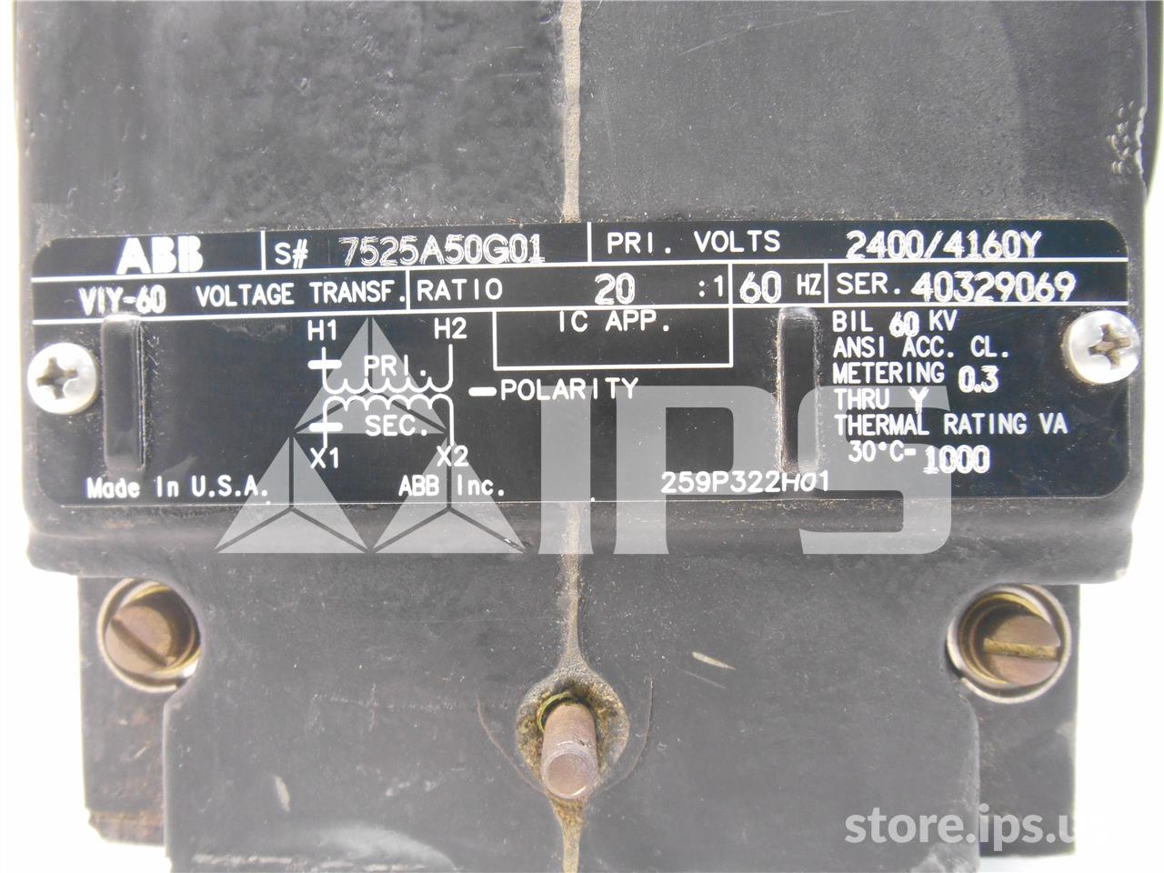 ABB 20:1 Viy-60 Potential Transformer 5kv, 60 KV Bil, 2400:120, Non Fused - Image 2