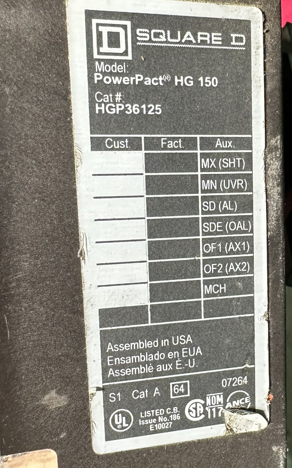125 Amps, Square D, Power Pact Series, Molded Case Circuit Breaker, 3-Pole, Fixed / No Adjustable Trip - Image 2