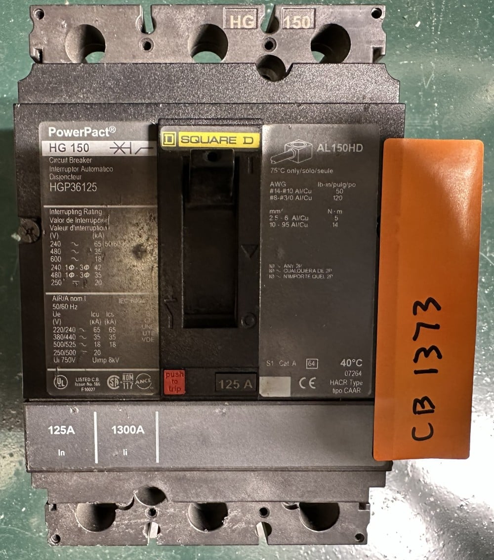 125 Amps, Square D, Power Pact Series, Molded Case Circuit Breaker, 3-Pole, Fixed / No Adjustable Trip - Image 4
