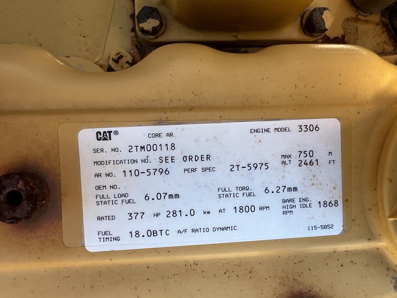 250 KW Caterpillar #SR4, diesel generator set, 3306 DITA engine, 120/208 Volts, 1/3 phase, open skid, 350 - Image 9