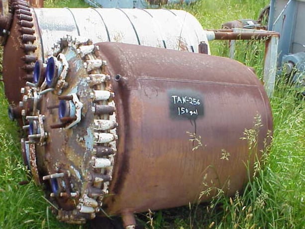 150 gallon 36" x 36", Glass lined, Carbon Steel tank, has clamp-on top, full Carbon Steel jacket - Image 1